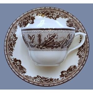 2 sets PLYMOUTH‎ Williams-Sonoma Wedgwood Brown Transferware Cups & Saucers NOS